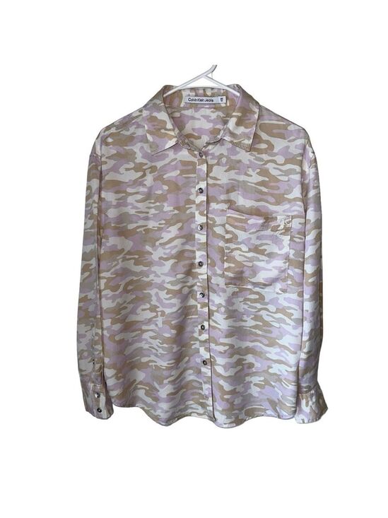 Calvin Klein Tops - Women’s Calvin Klein Tan & Pink Camo Print Boyfriend Button Down Shirt Small